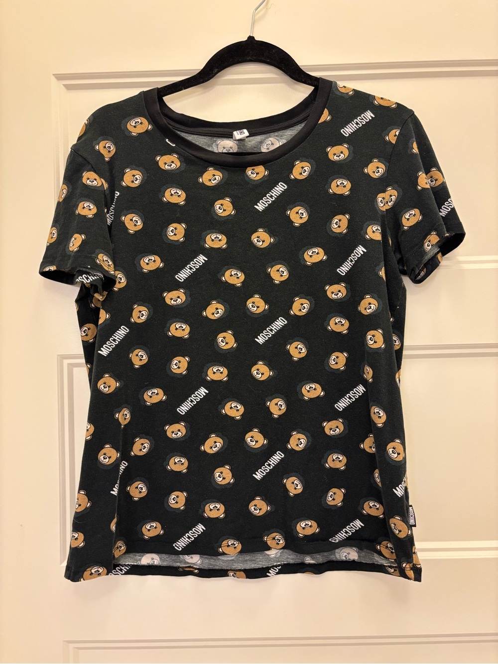 Moschino Black Tee with Tan Teddy Bear Motif